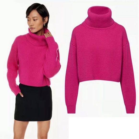 Aritzia Merino Wool Guell Ribbed Turtleneck Sweater Pink Cropped Knit Medium - Picture 2 of 16